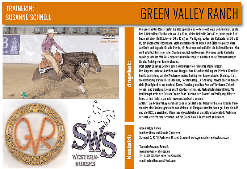 Green Valley Ranch, Trainerin Susanne Schnell